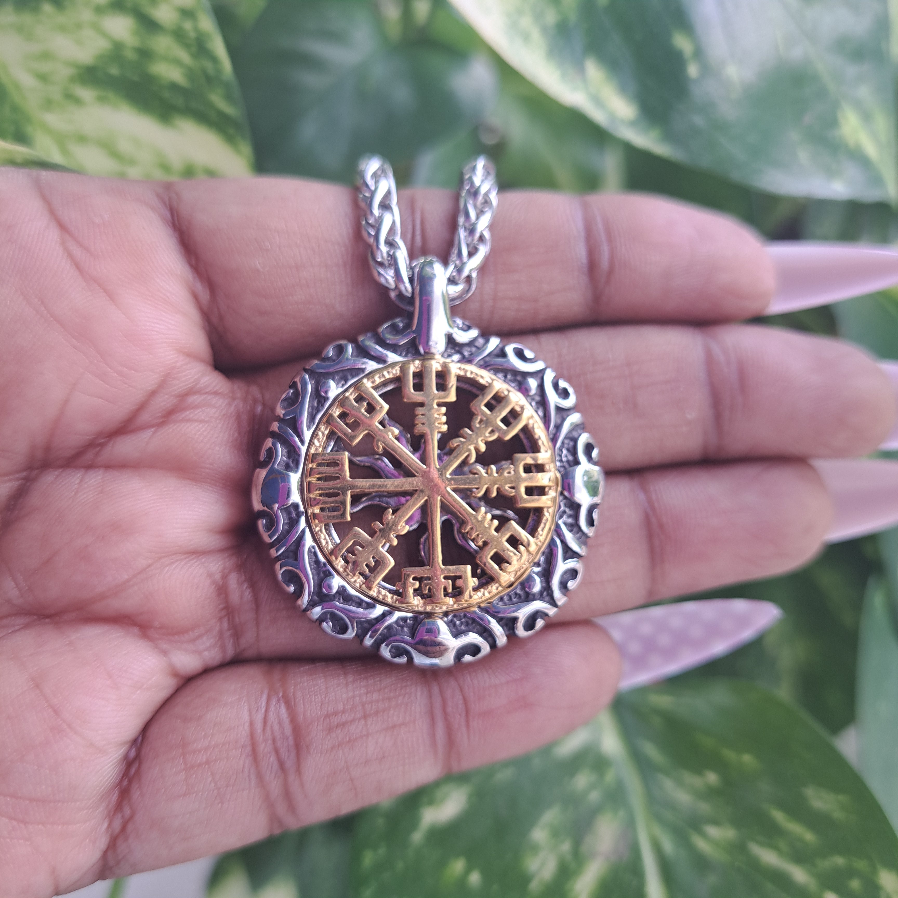 Viking Compass, Sun Wheel Stainless Steel Necklace_Pattern