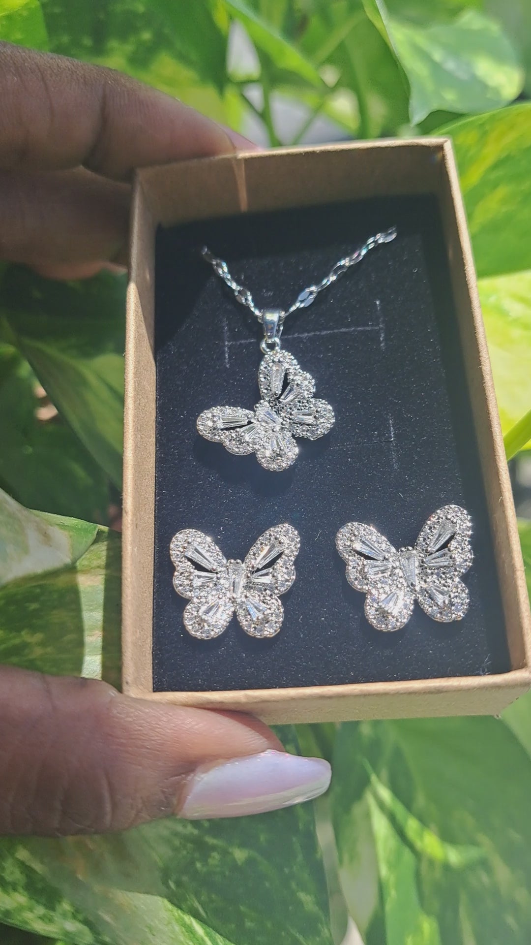 Butterfly Multi Rhinestones Necklace & Earrings Stainless Steel Set