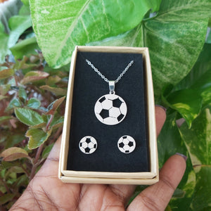 Football Necklace & Earrings Stainless Steel Set