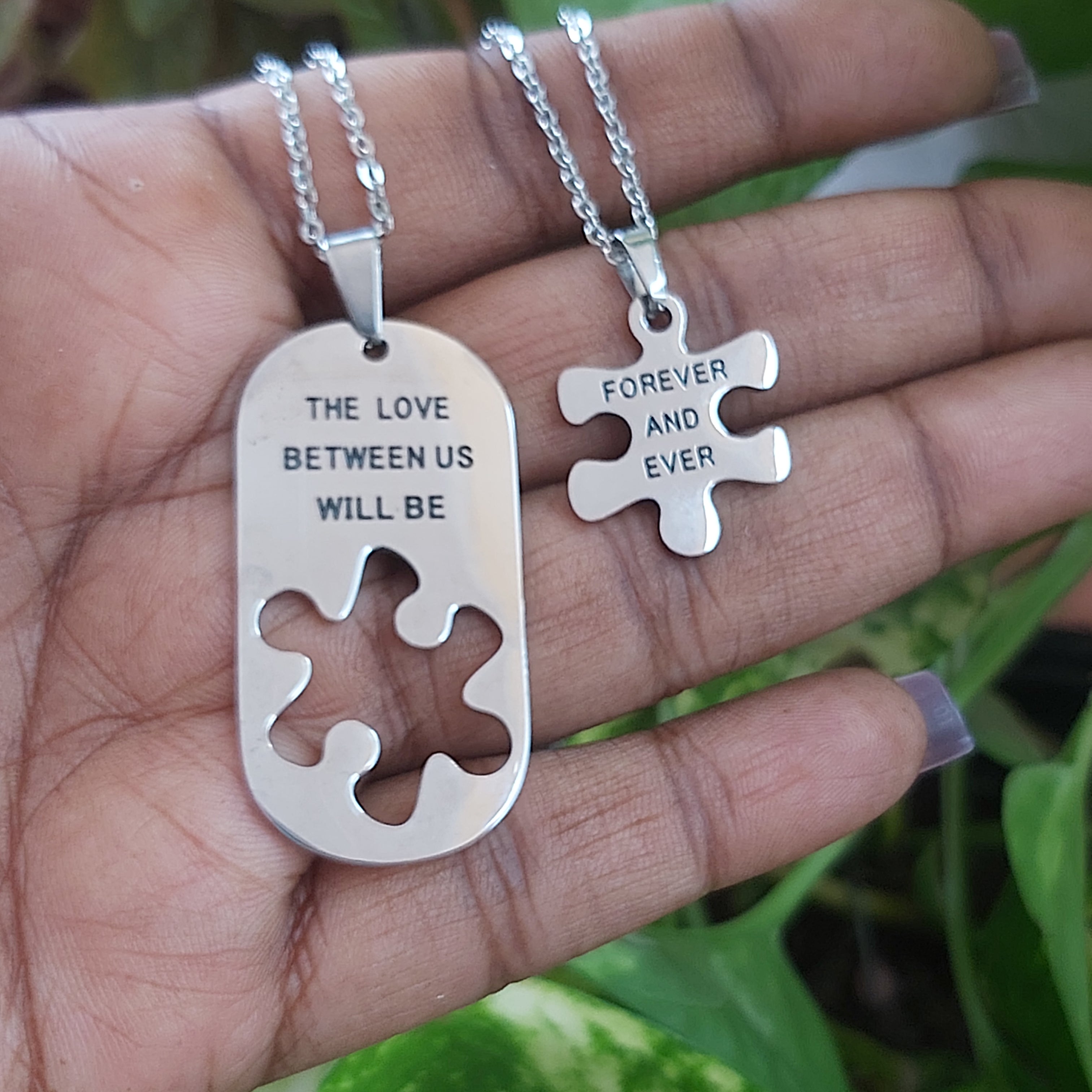 Couples Keyholder Heart, Forever & Ever Puzzle Stainless Steel Necklaces