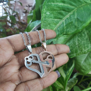 Couples Heart Puzzle Key 'Love You' Stainless Steel Necklaces